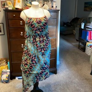 Multi color high low summer dress. Sz L  Very comfortable. lined to knees.